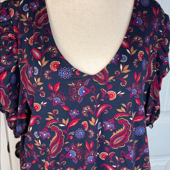 LOFT Paisley Ruffle Cinched Sleeve V-Neck Top SZ XXL - Picture 4 of 12